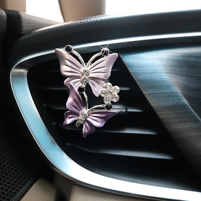 2pcs Butterfly Air Vent Clips Car Air Freshener Dubles Purple Pink Bling Butterflies Car Accessories Decor for Women
