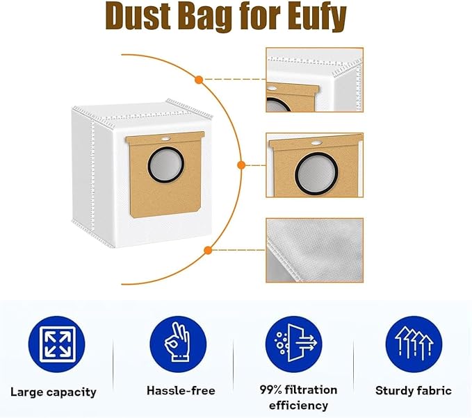 16 Pack 2.5L Large Vacuum Dust Bags for Eufy L50 SES L60 SES Vacuum Cleaner Self-Emptying Dock,Replacement Dust Bag for Conga Home 1000,8090 Ultra,9090AI (16 Pack Dust Bags Replacement)