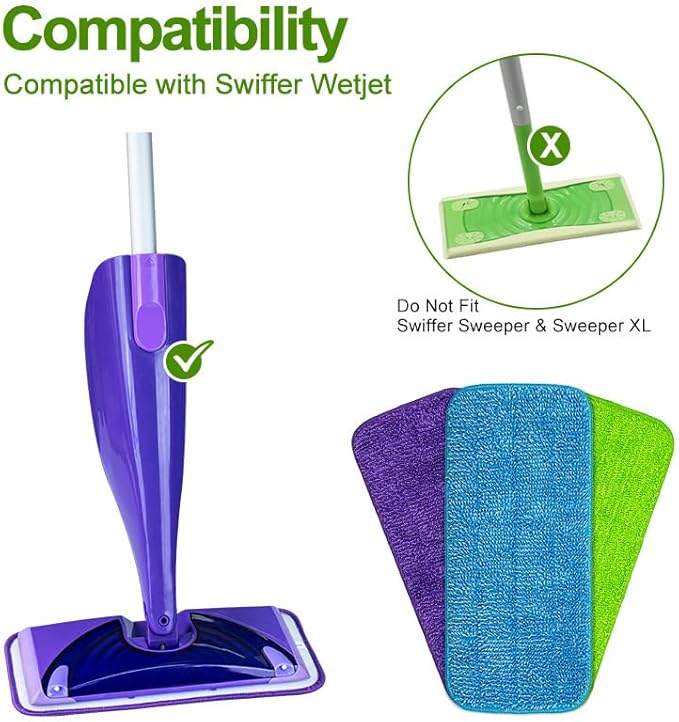 Reusable Mop Pads 8pcs Microfiber Replacement Mop Pads Washable Mops Refill Pad Wet Dry Replacement Heads(Purple)