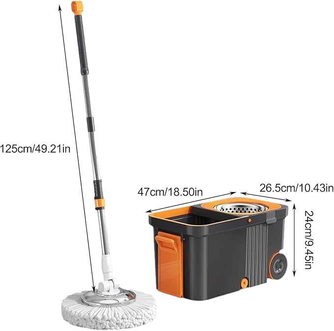 Spin Mop and Bucket,Mop and Bucket with Wringer Set for Home,360 Degree Stainless Steel Spin Mop,Microfiber Mop Head,Household Essentials Cleaning Tools,Wall Floor Cleaning Supplies (Orange)