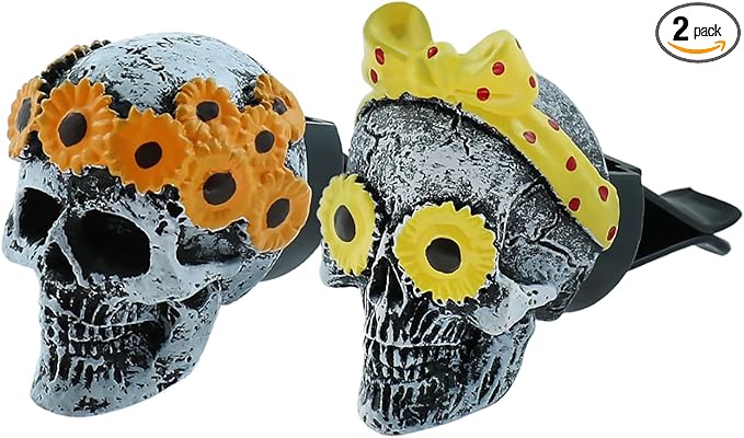 Skull Car Air Vent Air Freshener Sunflower Daisy Decorative Dashboard Cute Cool Funny Car Truck Interior Accessories 2 pcs