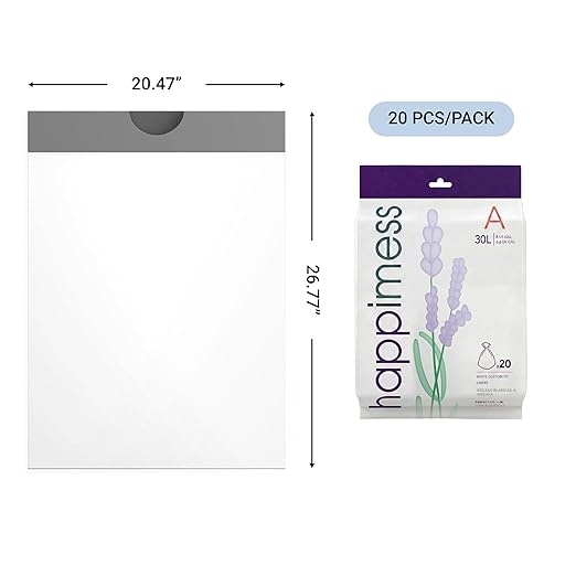 happimess 8 Gallon (30L) Drawstring Trash Bags, Lavender Scent, White, Heavy Duty MDPE Liners for Kitchen and Household, Odor Control, Custom Fit 100 Count (5 Packs of 20 Liners) HPM3101A-W-5SET