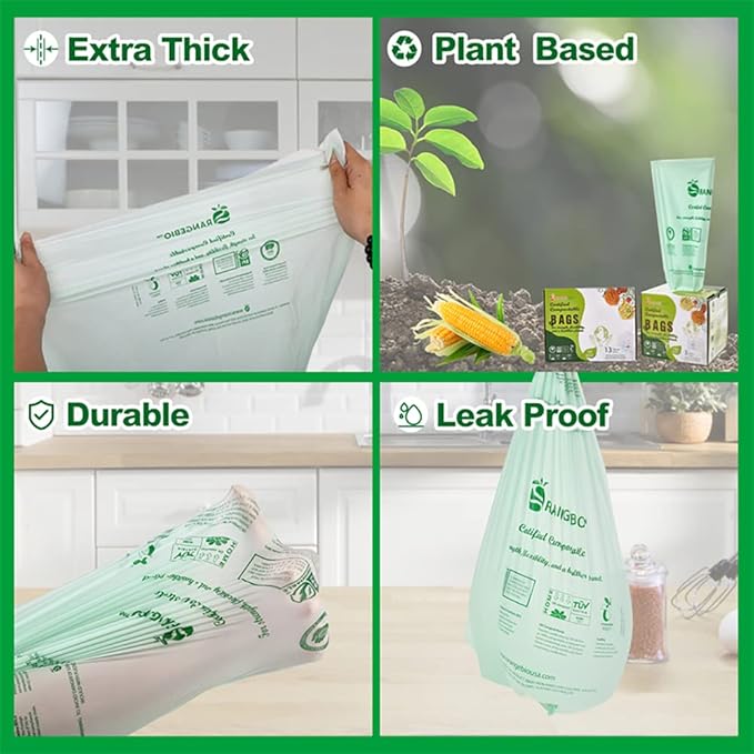 OrangeBio 3 Gallon Compostable Trash Bags, 200 Count, Plant-Based Small Garbage Bags for Kitchen, Bathroom & Food Waste, BPI ASTM D6400 & TÜV OK Compost Home Certified