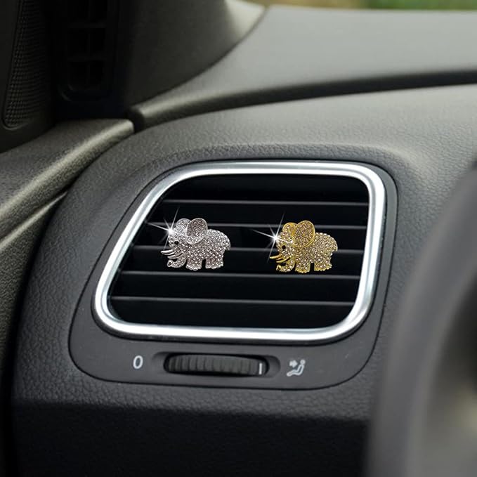 Tznyly Car Decor Car Fresheners For Women Bling Car accessory Car Air Outlet decor Bling Car accessory For Women Car Aromatherapy Car Air Vent Clip Charm Car air freshener Set of 2 elephants