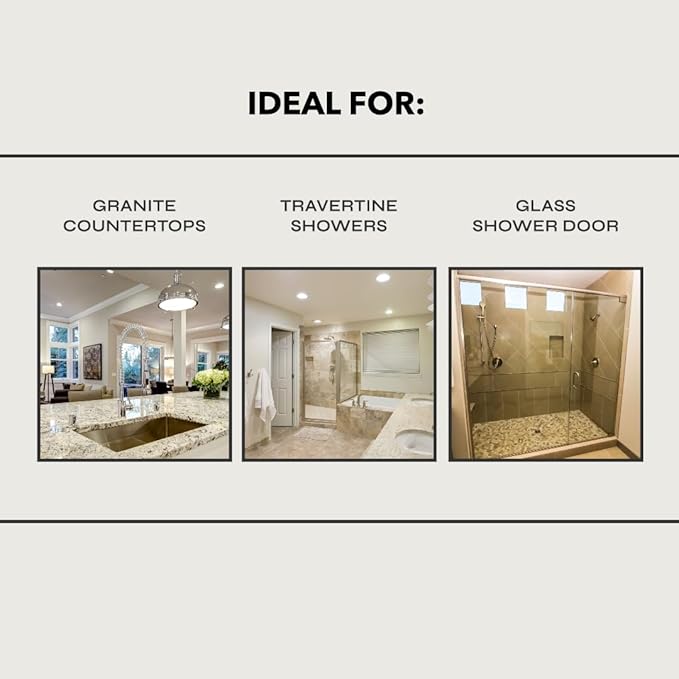 Hard Water Deposit Remover KIT - Scrub Deep Cleans Granite Countertops, Travertine Showers, Glass Shower Doors (1 Pint Stone Pro Stone & Glass -16 Fl Oz, 5" white pad, & Cleaning Cloth)