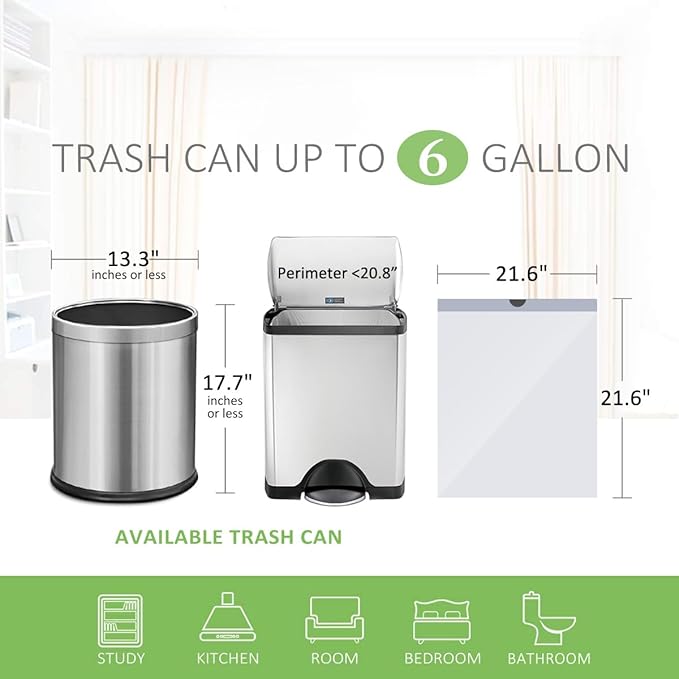 Teivio 6 Gallon 200pcs Strong Drawstring Trash Bags Garbage Bags, Bathroom Trash Can Bin Liners, Plastic Bags for home kitchen office, White