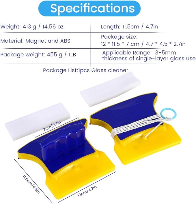 Double Sided Window Cleaner, Double-Sided Magnetic Window Cleaner with 2 Extra Cotton Pads – Easy to Use, Glass Wiper for Home and High-Rise Windows