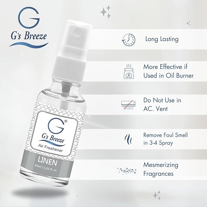 G's Breeze Linen Air Freshener - Crisp, Clean Fragrance with Cotton & Floral Notes - Inviting & Fresh Scent for Any Space - Long-Lasting Freshness - Ideal for your Home, Offices & More