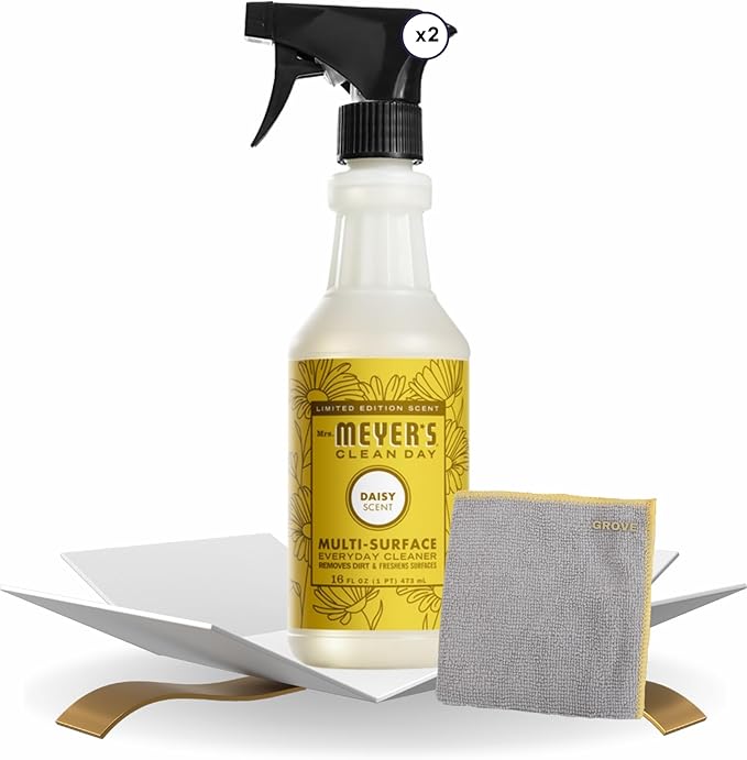 Clean Day Daisy Scent Multi-Surface Cleaner Spray 16 oz Bundle with Microfiber Cloth - Plant-Derived Formula - Versatile Cleaner for Wood, Tile, Stone, & More Surfaces - (3 Items)