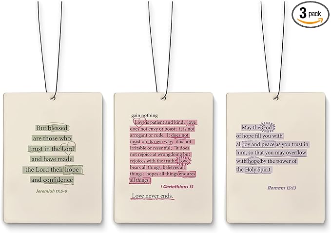 Cute Car Air Freshener,Religious Gifts for Women,Bible Verse Air Freshener Hanging 3 Pcs for Cars Closet Drawer Books Bathroom Backpack,God Car Accessories Mirror Decor for Women