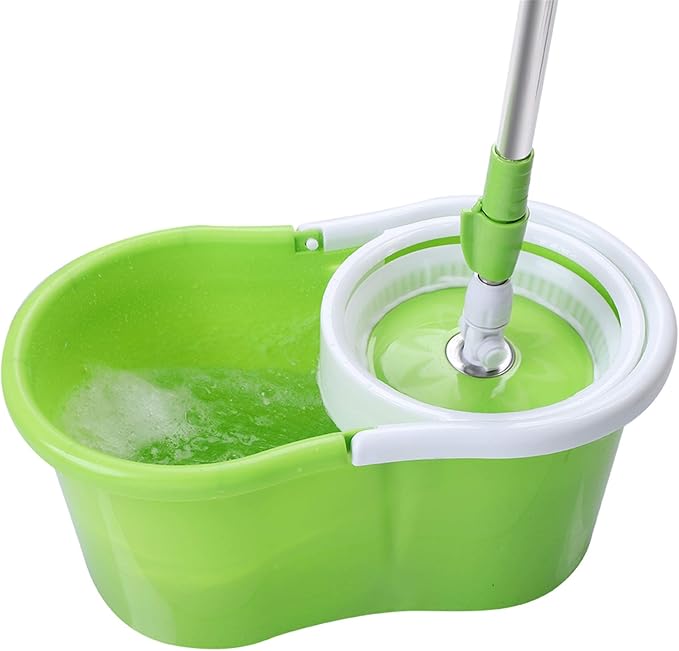 Mopping, BLL-19A 360° Microfiber Spin Mop with Bucket and Dual Mop Heads Self Wringing Spinning Mop Telescoping Handle Easy Universal for all venues Floor Floor Cleaning System for Home Kitchen Office