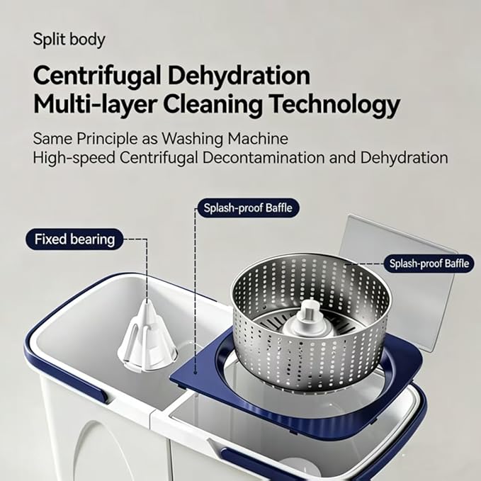 Spin Mop Bucket with Wringer, Mop with Bucket Set Includes 3 Replacement Pads, Durable Mop Bucket for Home Floor Cleaning