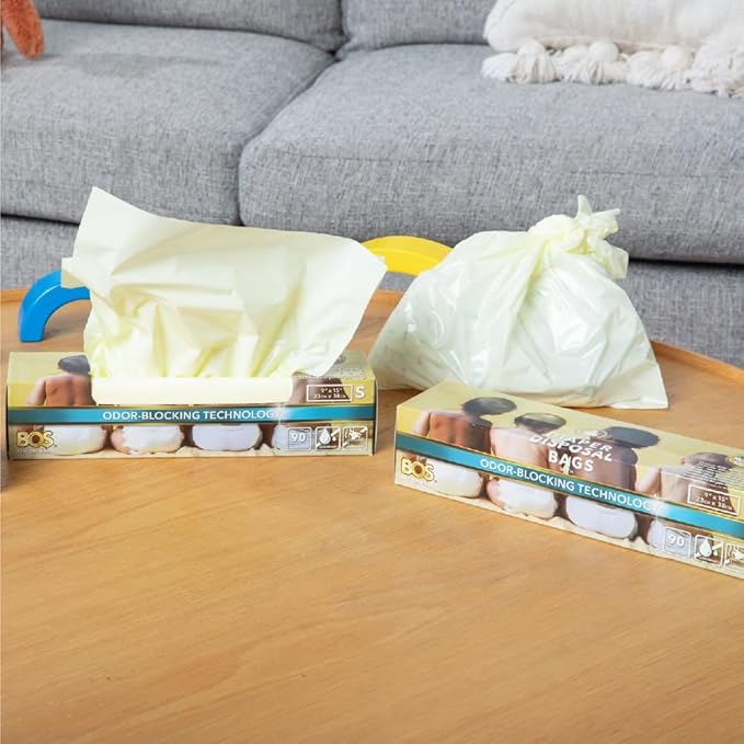 BOS, Odor-Sealing Dirty Diaper Trash Bags - Disposable Bags - Scent & Smell Free [90 count] (Small)