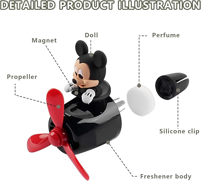 Car Air Fresheners Cute Cartoon Mouse Pilot Car Diffuser Rotating Propeller Automotive Air Outlet Fan Creative Car Perfume Decoration Cool Car Accessories (Men)