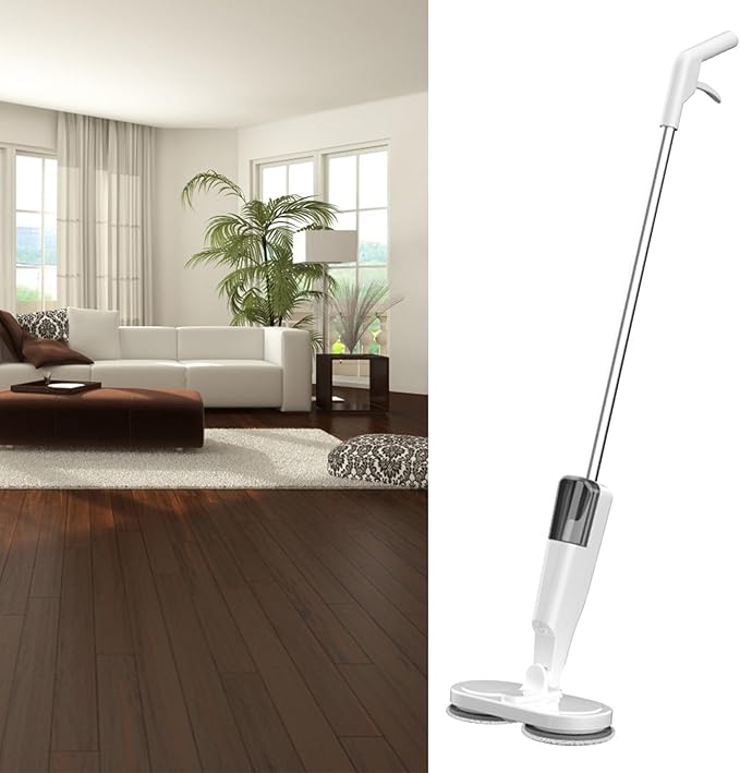 Electric Spin Mop, Retractable & Rotatable, Quiet & Flexible, Lightweight, Easy Cleaning, For All Floor Types (White)