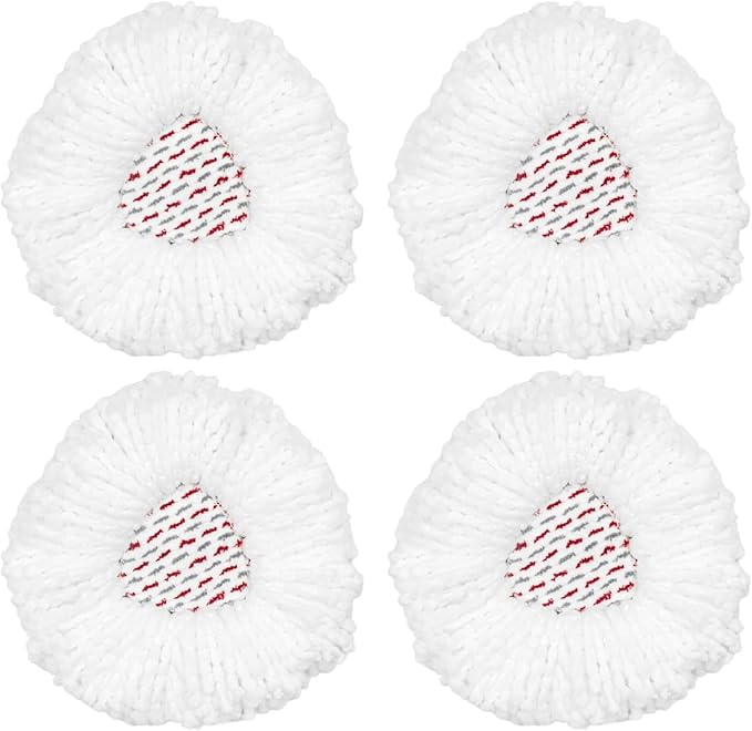 4-Pack Mop Replacement Heads Compatible with Ocedar EasyWring 1-Tank Spin System, UP 40% More Cleaning Power Mop Replace Head, Microfiber and Machine Washable Deep Cleaning Mop Refills (White)