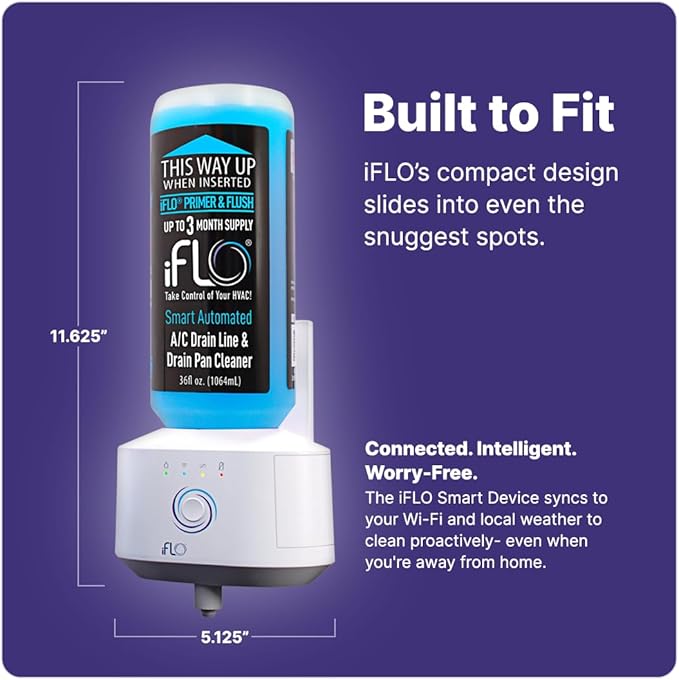 iFLO® Smart A/C Drain Line Cleaner and Drain Pan Cleaner Cartridge, Fast-Acting, Long-Lasting HVAC System Solution for Tough Clogs & Buildup, 3-Month Supply per Bottle, 3 Pack of 36oz