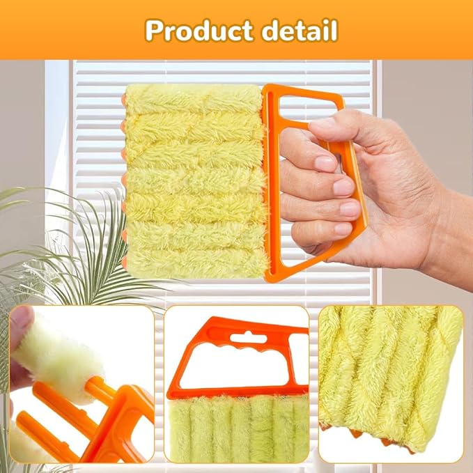 Blind Cleaner Duster Tool, 2026 New Blind Dusters for Cleaning,Cleaning Brush,7 Finger Dusting Cleaner Tool for Window & Air Conditioner,Window Blinds Cleaner Microfiber Washable (Orange-2PCS)