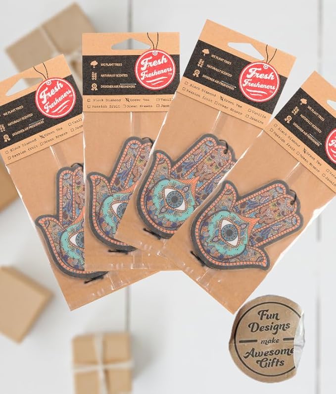 Fresh Fresheners Cute Funny Car Air Fresheners Scented With Premium Oils 4-pack (Hamsa)