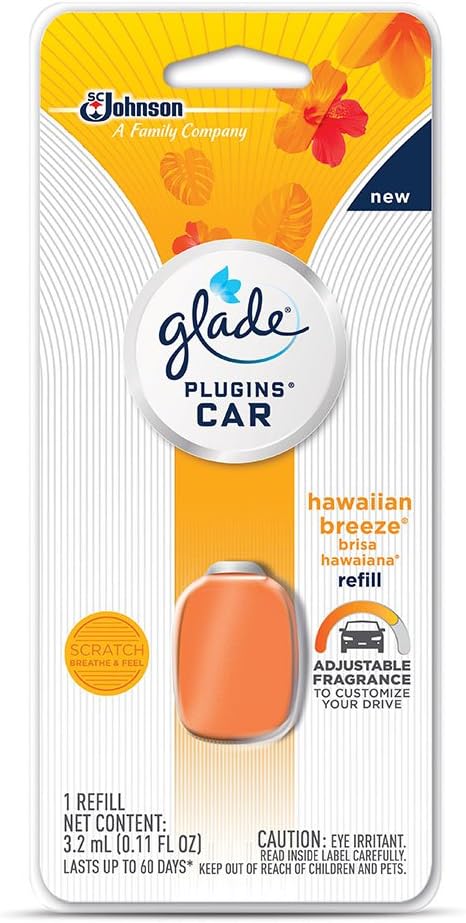 Glade PlugIns Car Air Freshener Starter Kit, Hawaiian Breeze, 1 Warmer + 4 Refills