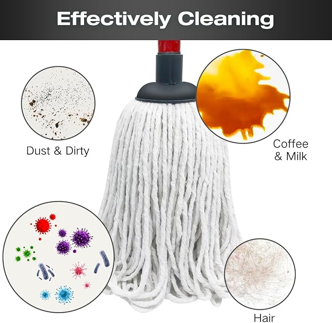 2 PCS Cotton String Screw on Mop Replacement Head Compatible with O-Cedar as Well All Standard US Threading Pole (Acme 3/4 inch Thread) and 1 PCS O-Cedar Spin Mop Four-Section Handle
