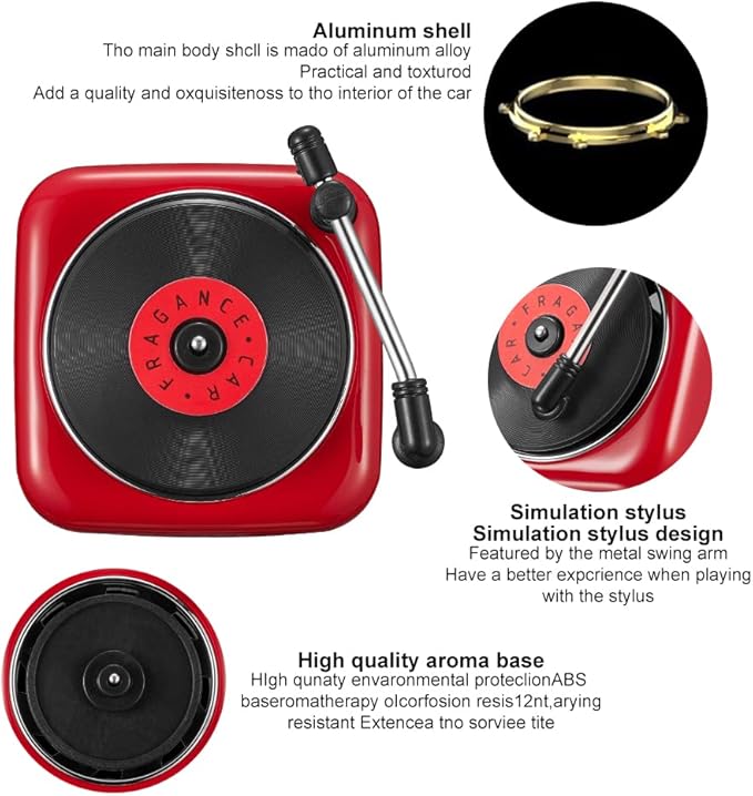 Record Player Car Vent Clips Air Freshener Retro Style Album Cover Car Air Conditioning Outlet Clip Fragrance Diffuser Car Interior Decoration Accessories, Red