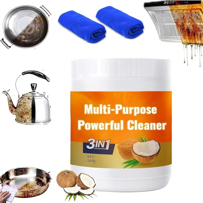 Multi-purpose Powerful Cleaner for Kitchen, 3 in 1 Coconut Oil Cleaning Paste, Limpiador Potente Multiusos Para La Cocina, Heavy Kitchen Duty Degreaser, All-Purpose Cleaner Removes Stains (1)