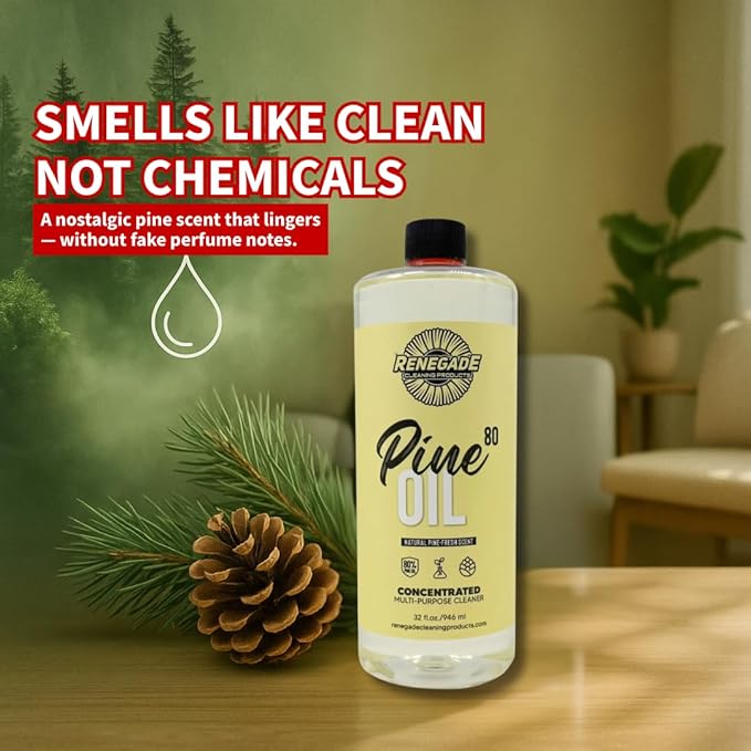 Renegade Cleaning Products Pine Oil 80 Concentrated Floor & Surface Cleaner – Multi-Purpose Pine Scent Degreaser for Home & Commercial Use (32 OZ)