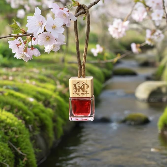 Hanging Air Freshener Fragrance Oil Glass Bottle with Multiple Scents, Automobile Interior Decoration, Long Lasting for Car and Home, Chanel Cherry Blossom Scent