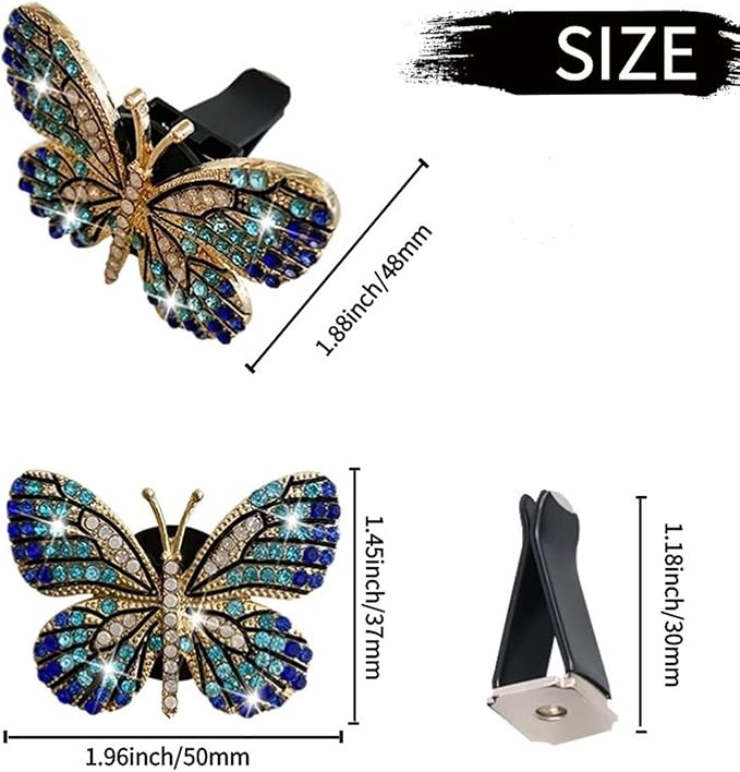 Bling Butterfly Car Clip Decor Interior，Cute Car Vent Clips Dashboard Decorations, Car Accessories Air Aromatherapy Vent Clip,Car Air Freshener Vent Clips, Rhinestone Car Accessories for Girls Womens Car Interior Decoration Cute Set (Blue Butterfly + 3...