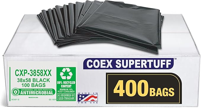 Aluf Plastics CXP Series 55-60 Gallon 1.7 MIL (eq) Black Heavy Duty Trash Can Liners - 38" x 58" - Pack of 400 - For Contractor, Industrial, & Commercial