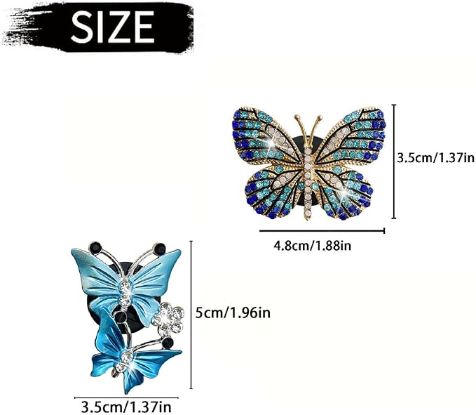 4 Pcs Blue Bling Butterfly Car Air Fresheners Vent Clips Diffuser Vent Clip Rhinestone Diamond Decoration Car Interior Decor Cute Accessories for Women, Automotive Air Fresheners（2 styles）