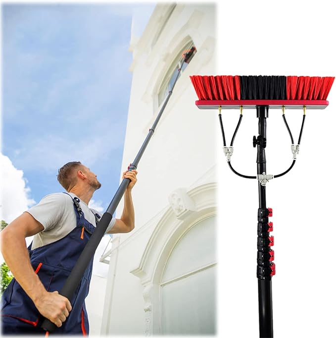 Glass Cleaning Brush Home Water Fed Telescopic Pole Kit Solar Panel Brush Rotating for Photovoltaic Panel，3.6-10.8M Window Cleaning Equipment, Telescopic Window Cleaning Water Fed Poles, Ext