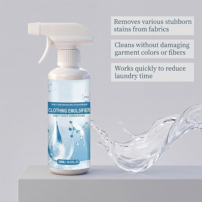 10 Fl Oz Clothing Emulsifier,Powerful Laundry Stain Remover Spray,Non Ionic Emulsifiers Cloth Cleaner,Clothes Dry Clean Spray for Grease,Oil,Food on Clothes and Shoes,Fabric Conditioner Restore Color