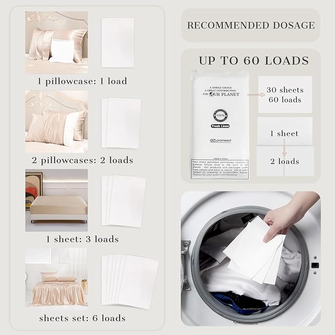 PROMEED Silk Detergent Sheets for Delicates, Eco-friendly Plastic Free Non-sentizizing Gentle Silk Wash, Space Saving Easy to Carry, Fresh Linen Scent (30 Sheets, 60 Loads)