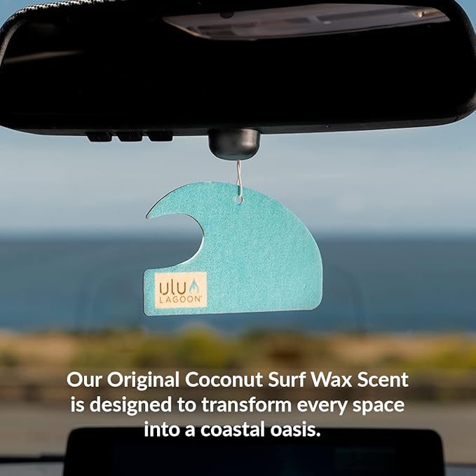 ulu Lagoon Hanging Car Air Freshener | Tropical Beach Coconut Surf Wax Scent Mini Wave | Long Lasting Car Freshener, Closet and Beyond | Made In USA | 3 Pack (Blue)