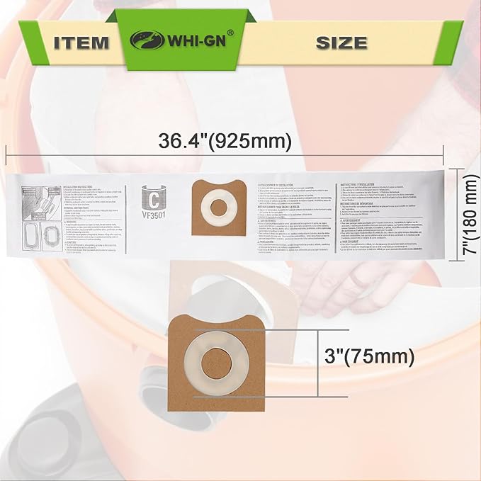 20 Pack VF3501 Repalcement Bags for Rigid Shop Vac Bags 4 Gallon Size c, compatible with RIDGID 3-4.5 Gallon Wet/Dry Vacuums, High Efficiency Dust Filter Bags, Part# 23738 WS32045F