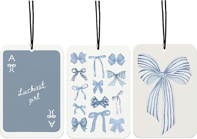 Blue Bows Coquette Car Air Freshener, Blue Cute Car Interior Accessories Hanging 3Pcs, Luckiest Girl Preppy Retro Rear View Mirror Decor, Girly Preppy Car Decor for Women Girls(Lavender)