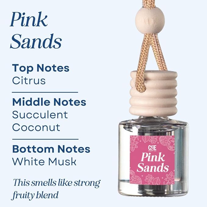 C&E Craft Co Hanging Car Air Freshener Diffuser 2 Pack, Long Lasting Fragrance Oil Car Freshener, Glass Bottle Auto Air Freshener, Made in USA (Pink Sands)