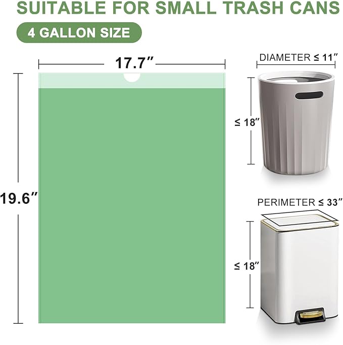 4 Gallon Trash Bags Drawstring 100 Count, JUKFITA Strong Small Garbage Bag, Unscented Trash Can Liners for Bathroom Restroom Office Kitchen, Green