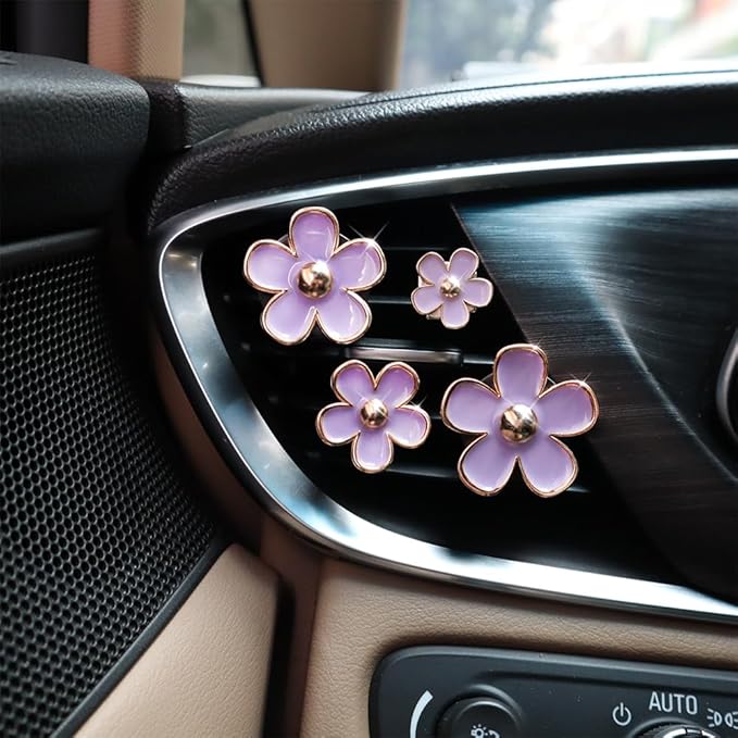 Cute Flowers Air Vent Clips Car Air Freshener,4pcs Purple Girly Daisy Flower Car Accessories for Women,Lavender Car Decorations Refillable Clips On Air Freshener