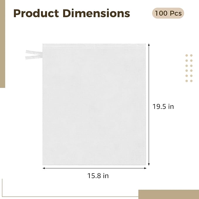 100 PCS Commercial Cold Brew Coffee Filters, Large Disposable Filter Bag for 5 Gal Bucket, Non-Woven Fabric Fine Mesh Brewing Bags for Coffee Shops, Restaurants, Home Brewing