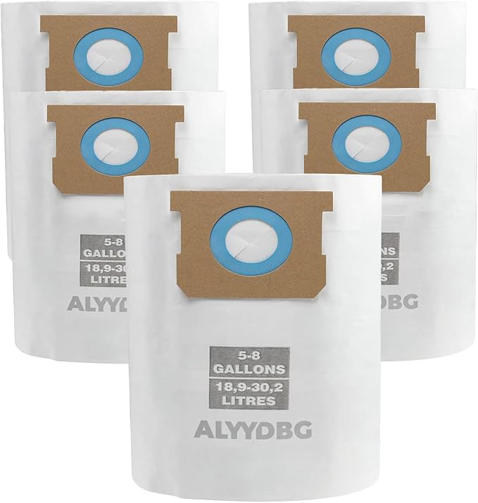 Universal 5-8 Gallon Vac Bags for 2-1/2 Inch Port Canister, ALYYDBG Type E 90661 9066166, Type H 90671 9067133; VF2004, VHBS VDBS High- Efficiency Disposable Vacuum Collection Filter Bags 5 Pack
