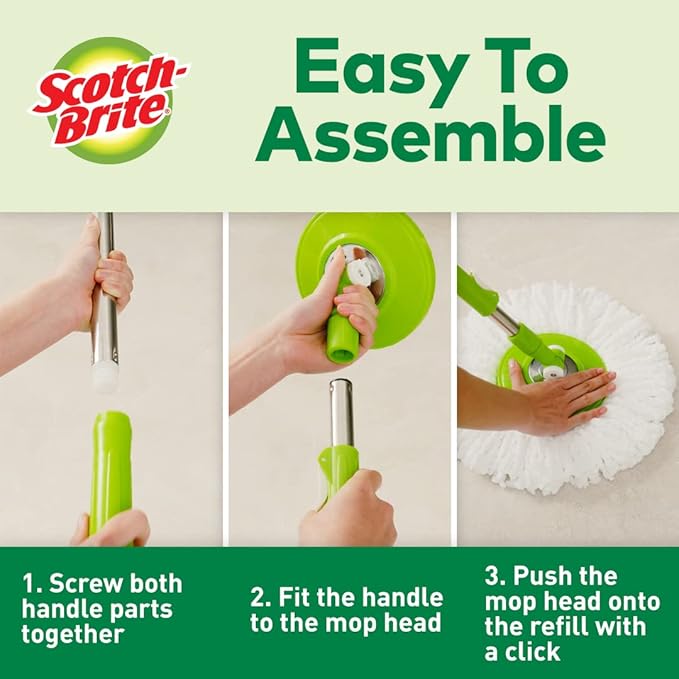 Scotch-Brite 2-in-1 Bucket Spin mop Handle, Head & Refill