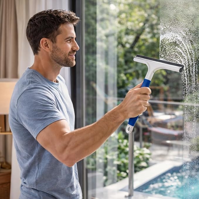 Complete Window Cleaning Kit – 2 Glass Cleaners + 2 Premium Microfiber Towels + Professional Squeegee – Streak-Free Shine – Colors May Vary