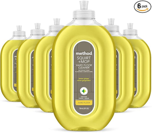 Method Hardwood Floor Cleaner Squirt + Mop Bottle, Lemon Ginger, For Sealed Hardwood and Laminate Floors, 25 Fl Oz (Pack of 6)
