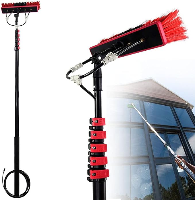 Water Fed Pole Kit, 12Ft-36Ft Length Water Fed Brush, Outdoor Window Glass Cleaner Solar Panel Cleaner Extendable Telescopic Pole Water Fed Brush Spray Washer Pole Kit,36