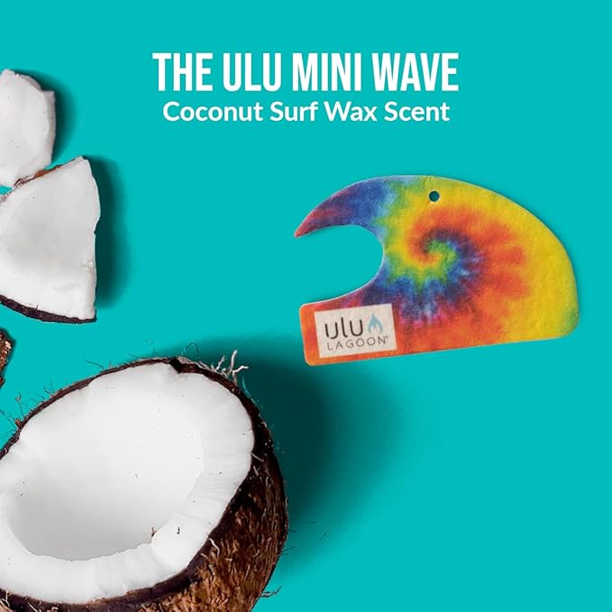 ulu Lagoon Hanging Car Air Freshener | Tropical Beach Coconut Surf Wax Scent Mini Wave | Long Lasting Car Freshener, Closet and Beyond | Made In USA | 3 Pack (Hippy)