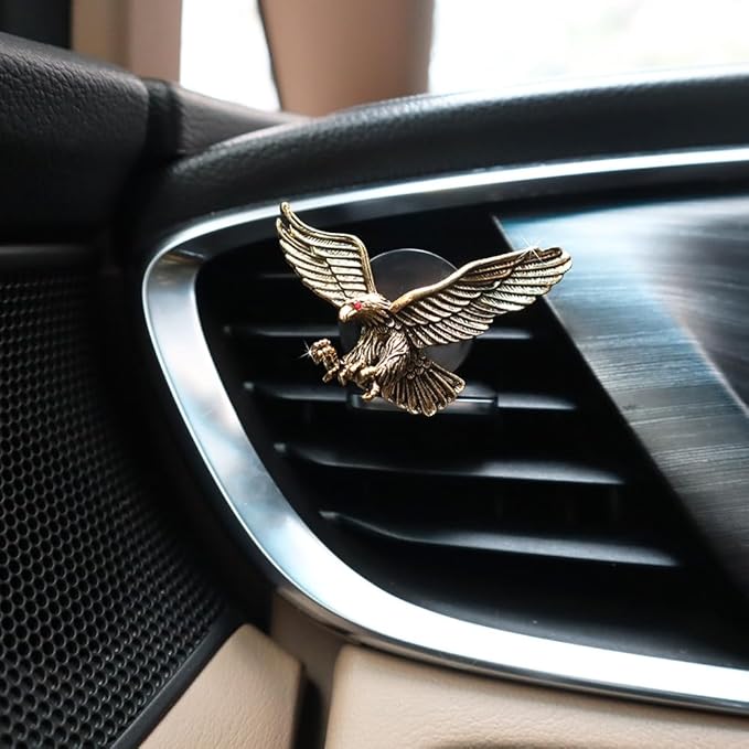 Vintage Eagle Car Air Freshener Vent Clips,2pcs Alloy Golden Hawk Vent Clips Car Accessories,Refillable Car Diffuser with Felt Mads