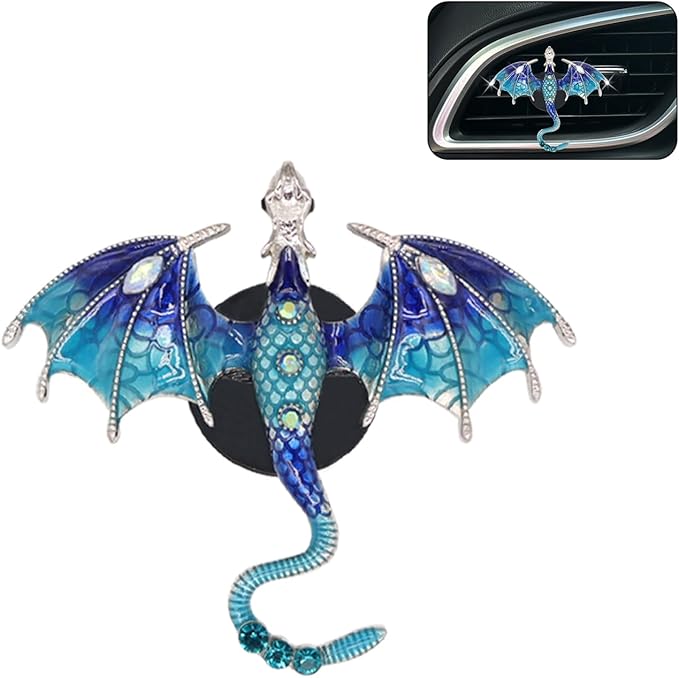 Bling Dragon Car Air Freshener Vent Clip,1pc Rhinestone Blue Dragon Car Decor,Cute Air Vent Clip Dashboard Decoration Accessory,Refillable Animal Diffuser